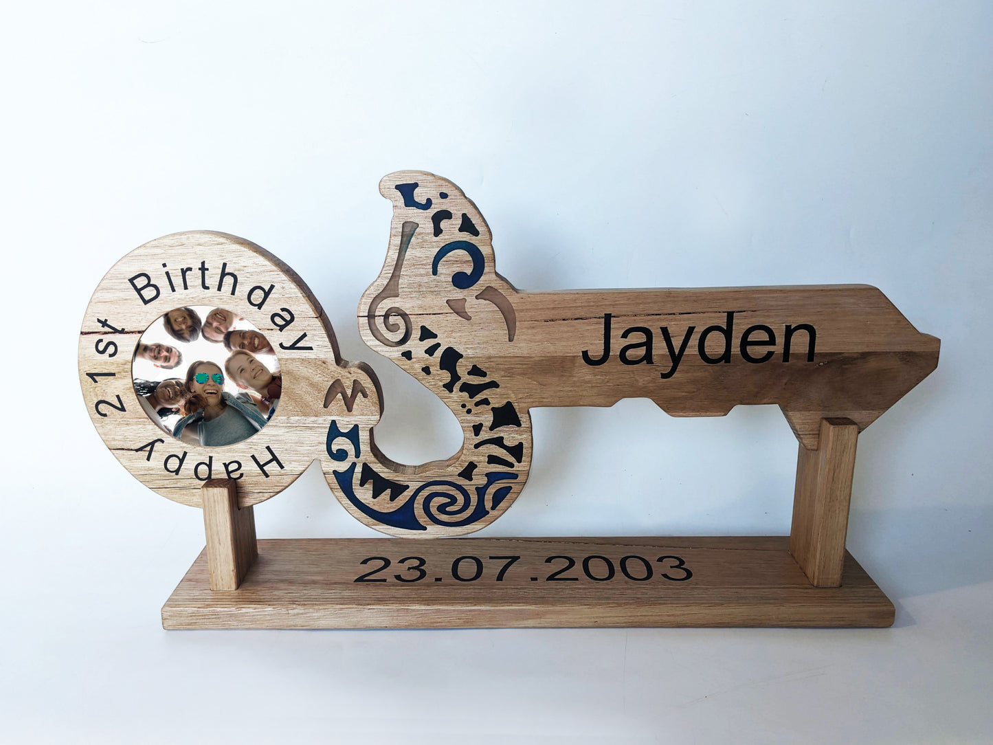 21st Key Sign with Wood Stand, Epoxy and Photo