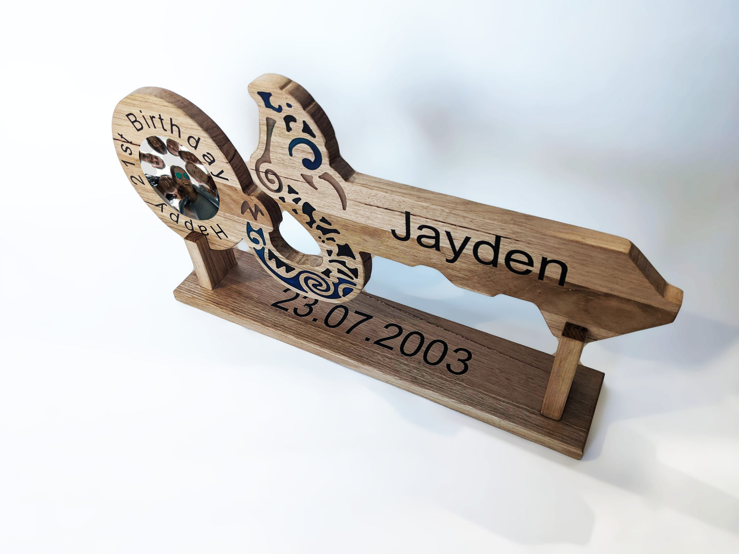 21st Key Sign with Wood Stand, Epoxy and Photo